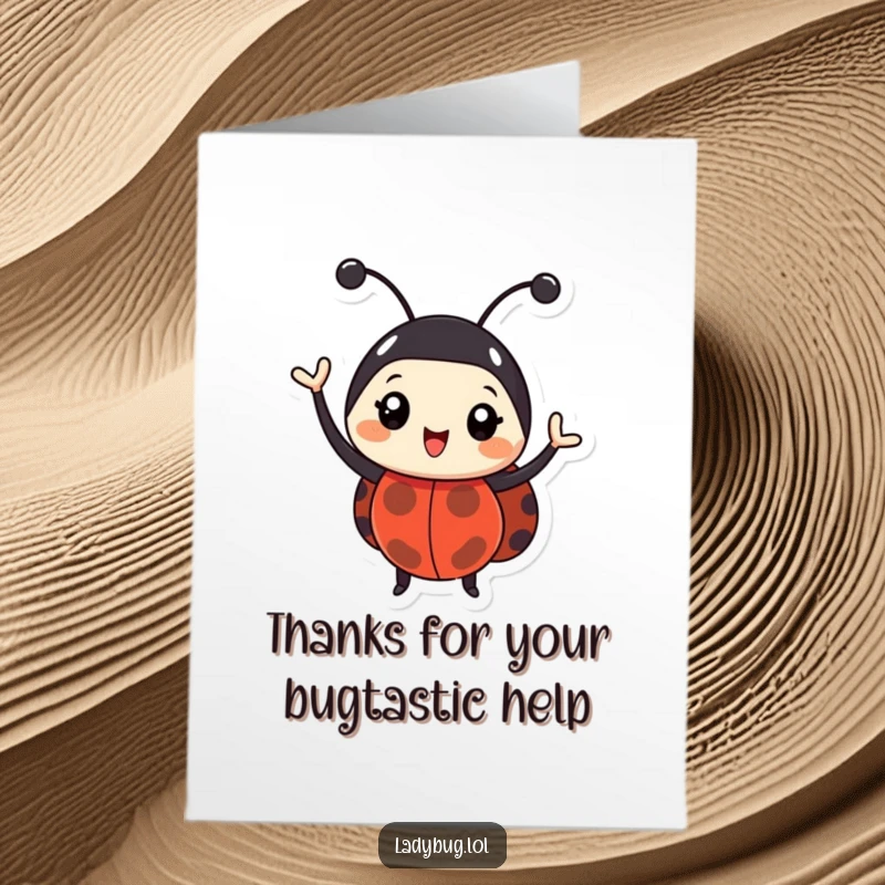 Funny Free Printable Thank You Card: A happy ladybug character enthusiastically waving its antennae as a sign of thanks.
