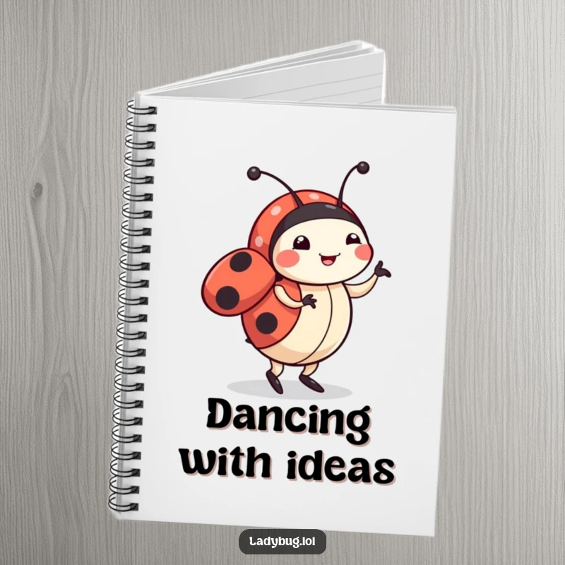 Funny ladybug notebook with a cute character doing a happy dance, perfect for jotting down ideas with a touch of playful energy.