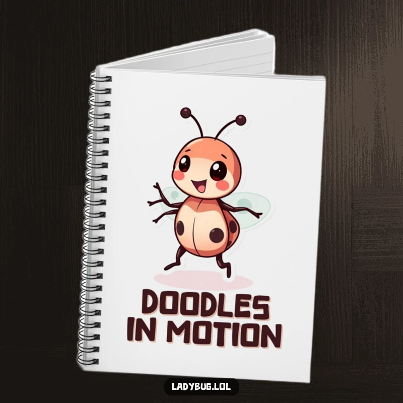 Funny Ladybug Spin Notebook featuring a happy ladybug spinning, designed for jotting down joyful ideas.