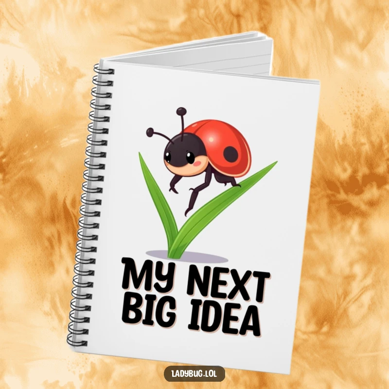 Funny ladybug notebook: a determined ladybug character climbing a blade of grass, designed for capturing ambitious thoughts and plans.