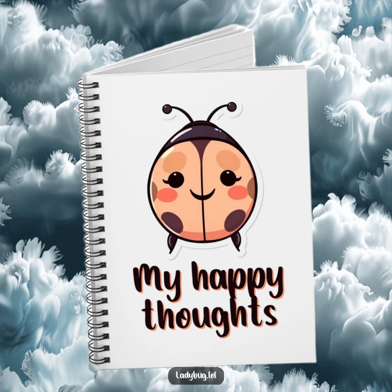 Funny ladybug notebook: a happy ladybug character with spots forming a smiley face, perfect for recording joyful moments and ideas.