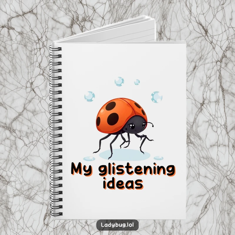 Funny Ladybug Dewdrop Notebook: A giggling ladybug comically juggles dewdrops, perfect for jotting down your thoughts and sparkling ideas. Inspiring and cute.