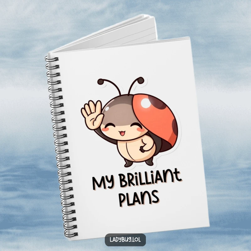 Funny Notebook: Delighted ladybug character giving a tiny salute, ideal for jotting down notes, plans, and ideas.