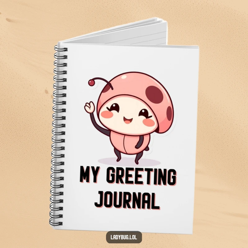 Funny smiling ladybug notebook, depicting a bug waving, ideal for jotting down notes and daily journaling.