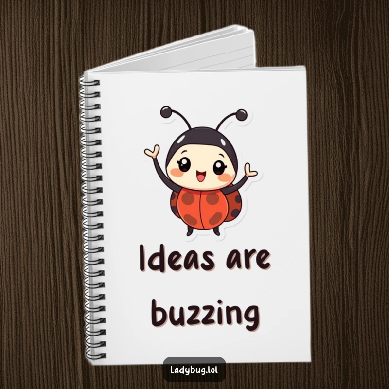 Funny ladybug notebook with a happy bug enthusiastically waving its antennae. Ideal for note-taking and positive thoughts.