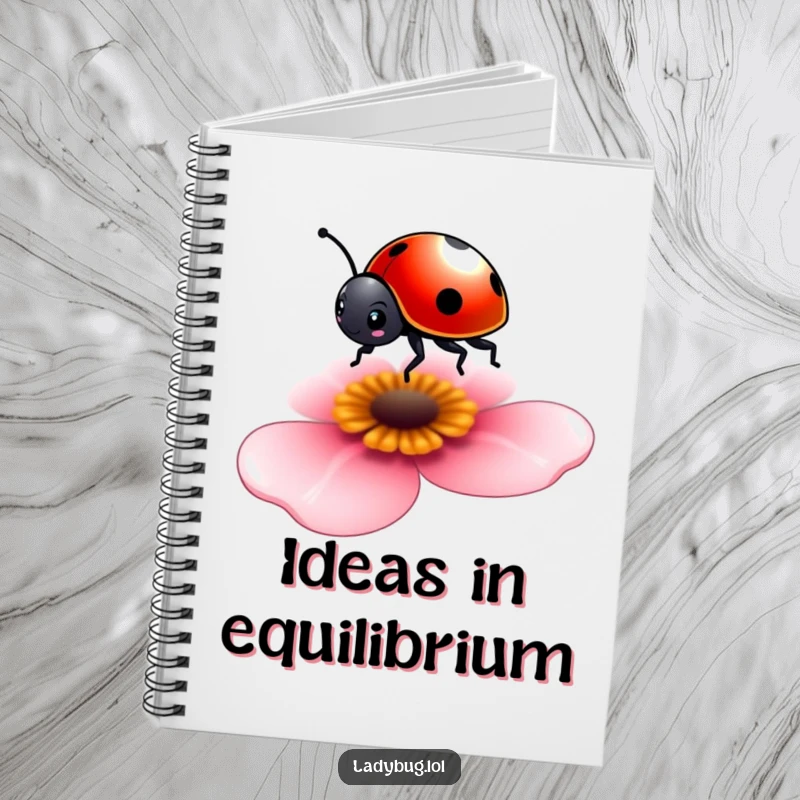 Funny notebook with a tiny ladybug balancing on a petal, ideal for jotting down delicate ideas.