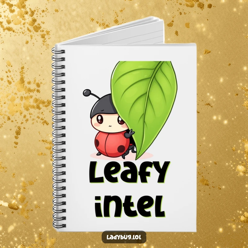 Funny notebook featuring a curious ladybug character peeking from under a leaf, perfect for jotting down secrets.