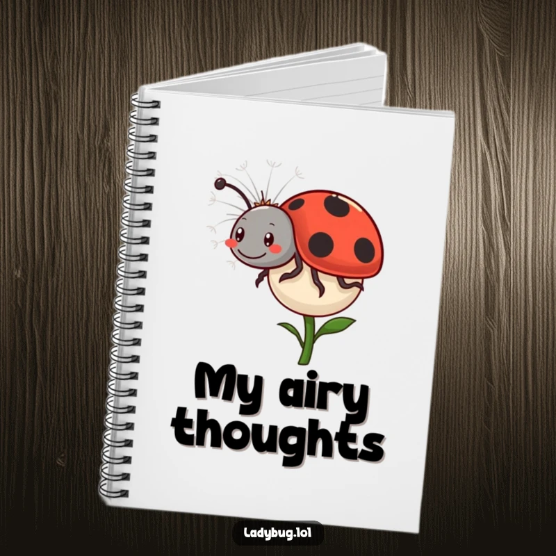 Funny Ladybug Dandelion Notebook: A happy ladybug comically rides a dandelion seed, perfect for jotting down your thoughts and dreams. Inspiring and cute.