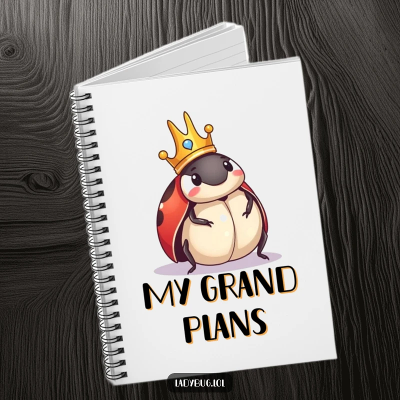 Funny Ladybug Notebook: Cover shows a ladybug wearing a tiny crown, comically surveying its domain, ideal for royal notes.