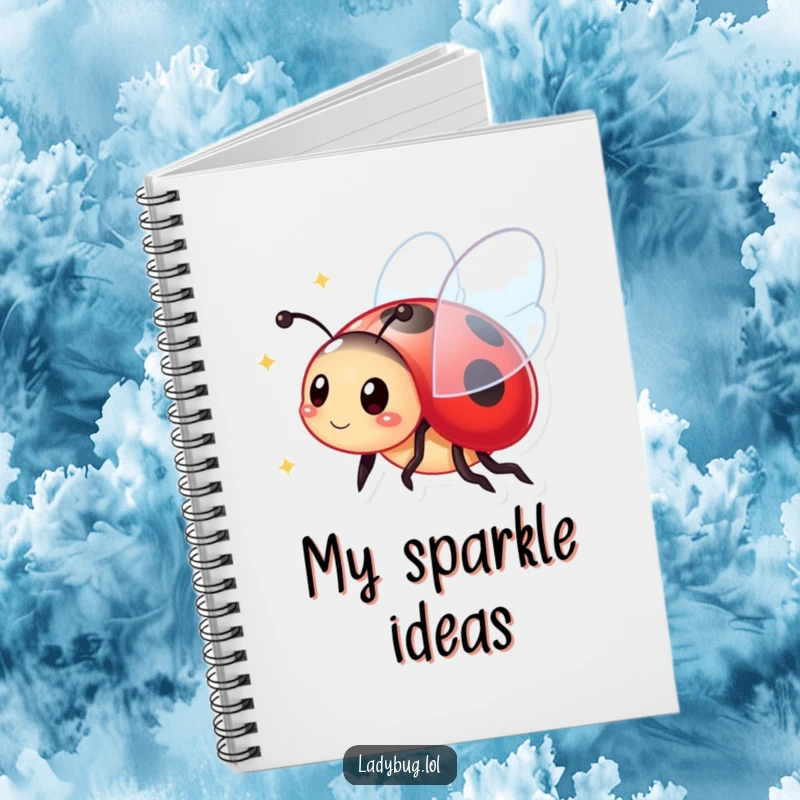 Funny Notebook: Vibrant ladybug character with sparkling wings, ideal for capturing notes, sketches, and bright ideas.