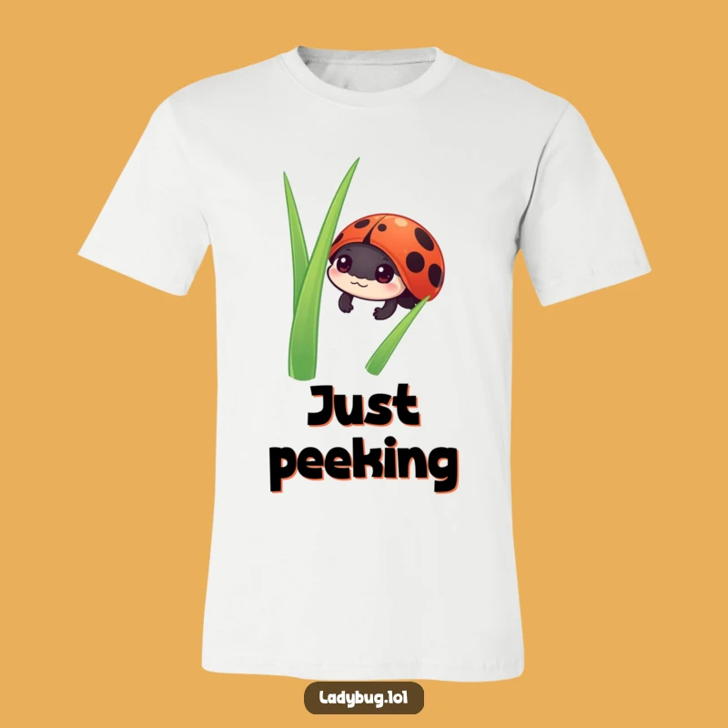 Funny Ladybug Peek T-Shirt: Curious Grass Design, Comfy Casual Wear Gift