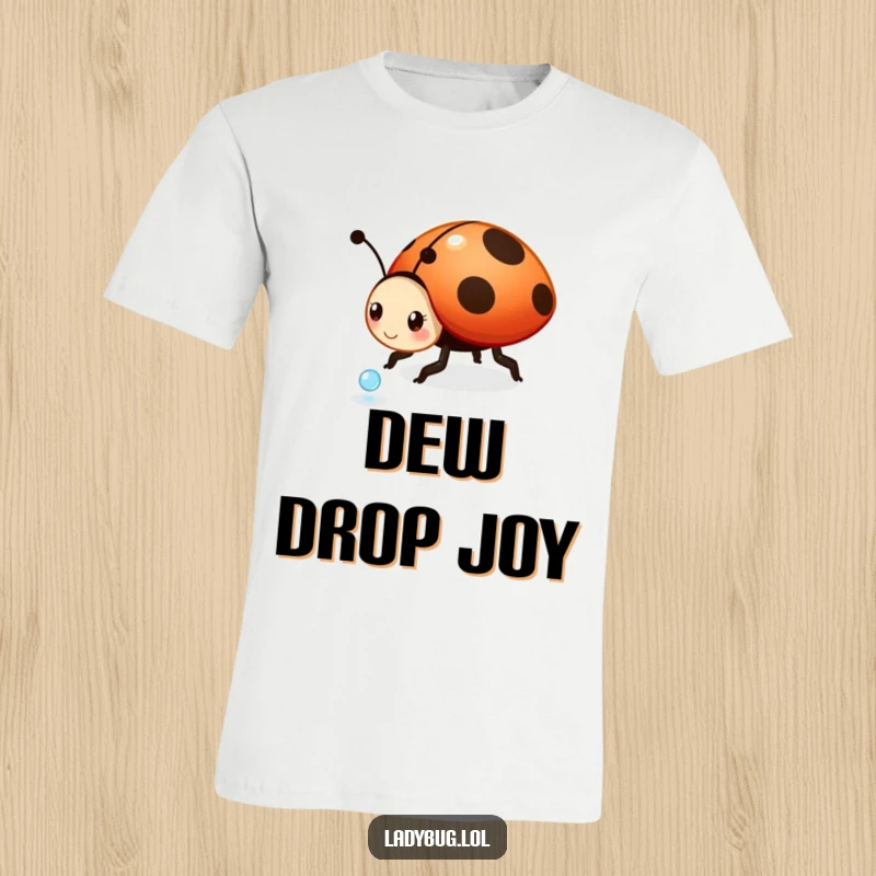 Funny ladybug t-shirt: a playful ladybug character merrily rolling a tiny dewdrop, capturing a moment of pure, unadulterated fun.