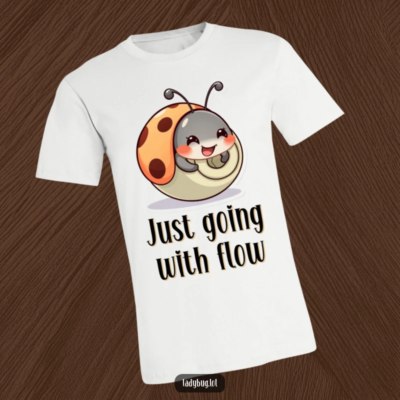 Funny Ladybug T-Shirt: A happy ladybug is depicted comically tumbling and rolling with great enthusiasm and a funny expression.