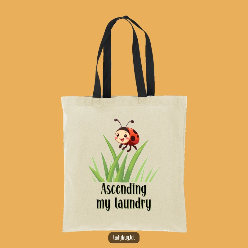 Funny Giggling Ladybug Climbing Grass Tote Bag - Stylish & Humorous Insect Carry-All