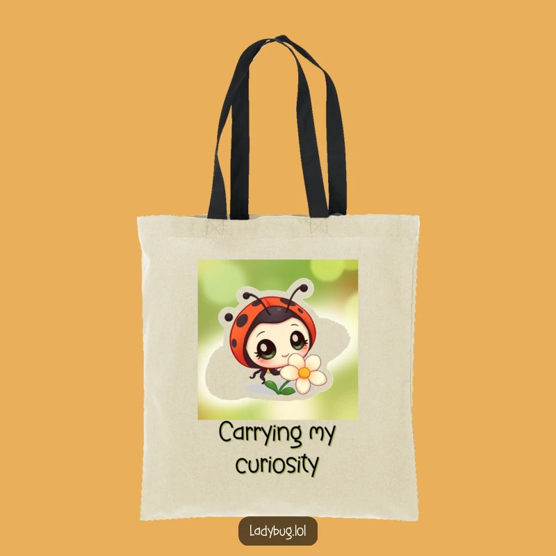 Funny Curious Ladybug Tote Bag: Wide-Eyed Carryall, Ideal Funny Gift