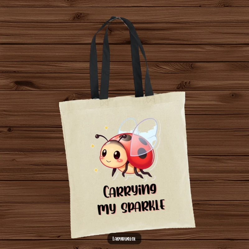 Funny Tote Bag: A vibrant ladybug with dazzling, sparkling wings, ready to carry essentials with flair and cheerfulness.
