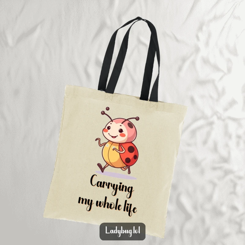 Funny tote bag designed with a happy ladybug character in mid-jog, its determined antennae leading the way cheerfully.