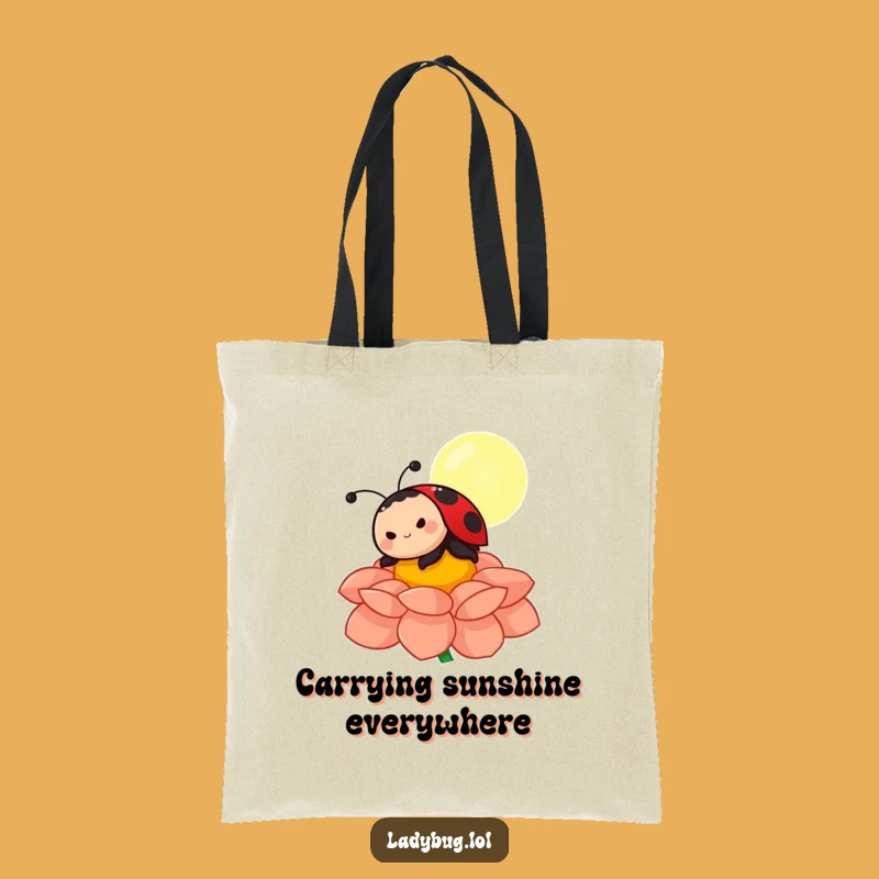 Funny Ladybug Sunbathing Tote Bag: Chic Character on Flower Petal, Practical Funny Gift