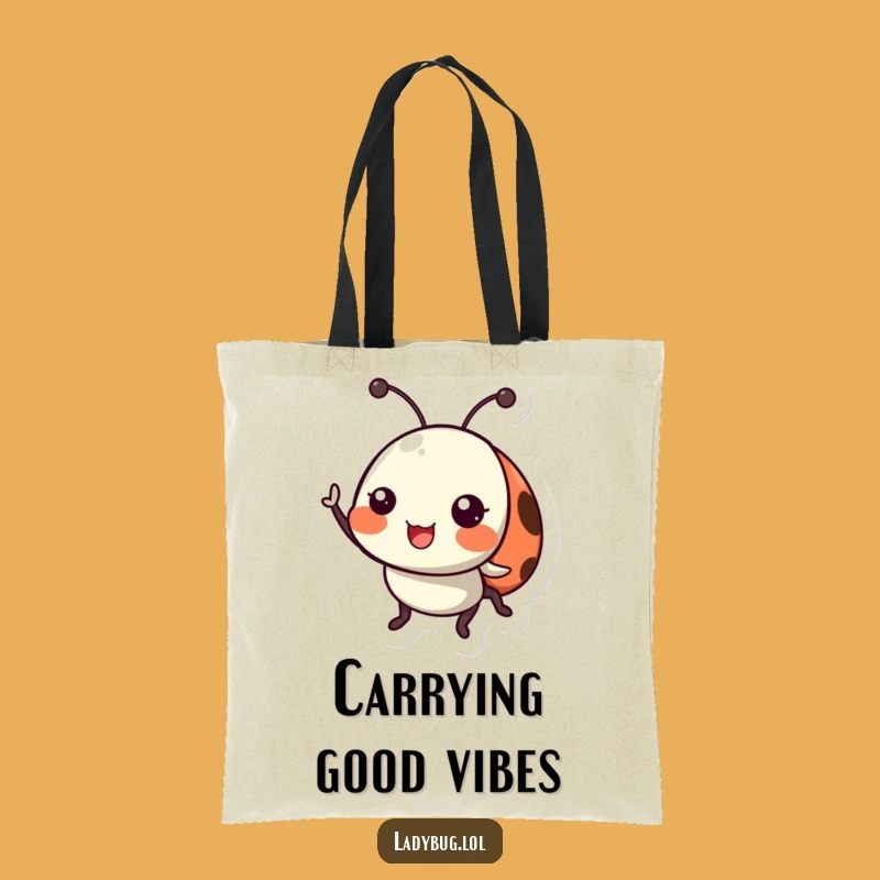 Funny Ladybug Tote Bag: Cheerful Antennae Wave Carry-All, Humorous Gift