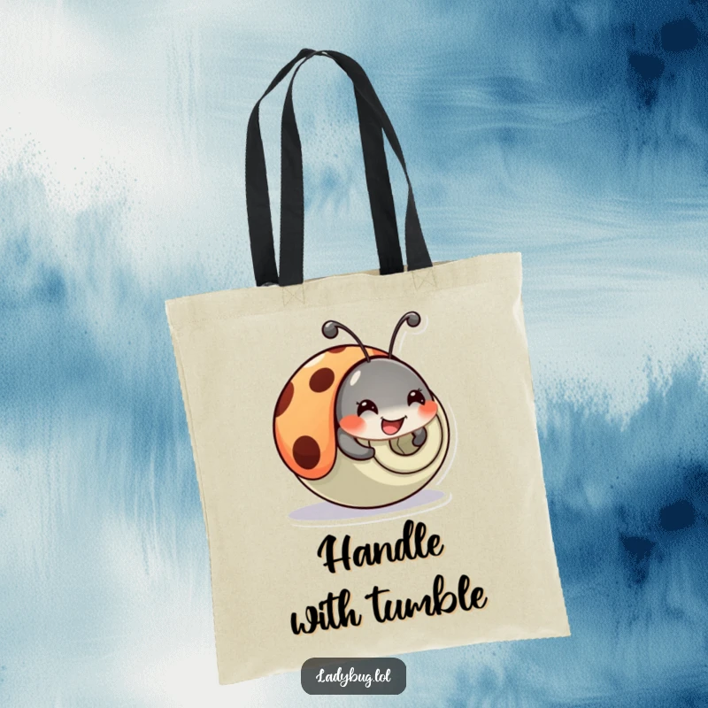 Funny Ladybug Tote Bag: A happy ladybug comically tumbles and rolls, bringing a dose of funny charm.